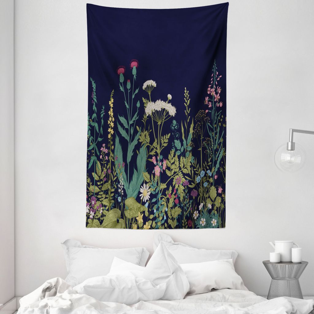 ABAKUHAUS Botanisch Wandteppich und Tagesdecke, Rural Kräuter Blumen aus Weiches Mikrofaser Stoff Waschbar ohne Verblassen Digitaldruck, 140 x 230...