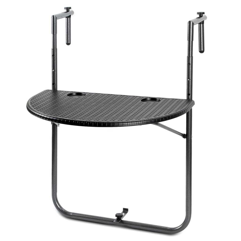 Balkontisch Hängetisch Balkonhängetisch Klappbar Klapptisch Balkon Tisch Gartentisch mit 3 Höhen, 2 Tassenhalterungen, in Rattan-Optik, 60x40 c...