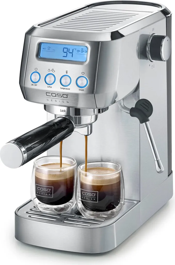 Machine à espresso Gourmet Crema Silver avec broyeur de grains case design