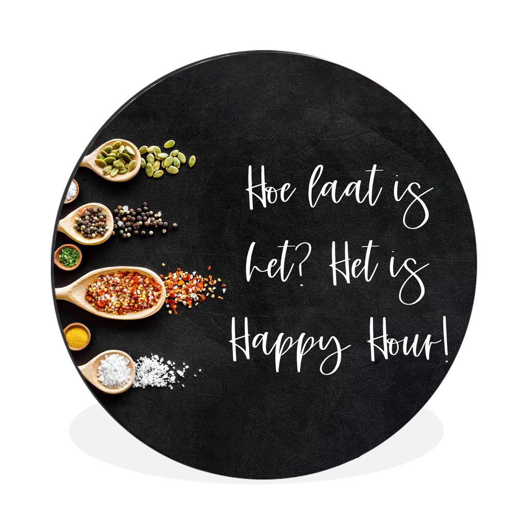 MuchoWow Aluminium Wandkreis Wie spät ist es? Es ist Happy Hour! - Küche - Sprichwörter - Zitate - Kräuter Ø 30 cm Wanddeko Modern Wohnzimme...