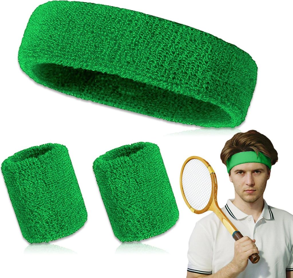 3-teiliges Schweißband-Set, 1 weiches, verdicktes Stirnband, 2 weiche, verdickte Armbänder, sportliches Baumwoll-Schweißband für sportliche Mä...