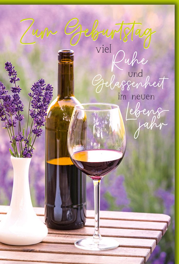 Geburtstag - Karte mit Umschlag - Rotwein und Lavendel - plastikfrei
