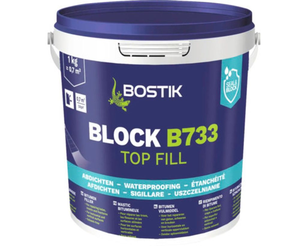Bostik Block B733 Top Fill Bitumenspachtelmasse 1kg Eimer Produktbild 