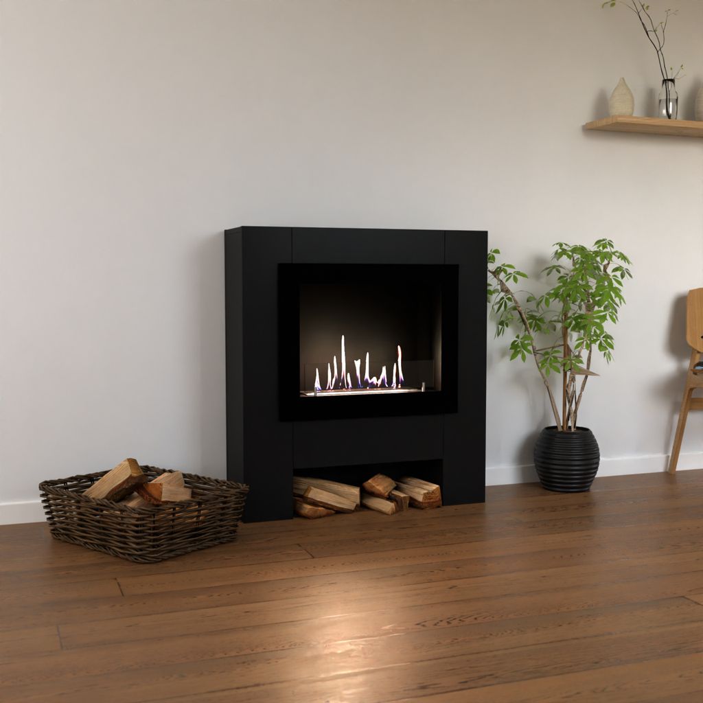 GLOW FIRE Ethanol Kamin 'Harstad RW' | Ethanolofen in schwarz mit 3 Std. Brenndauer und 2 KW Heizleistung | BxHxT: 114,2x95,8x29,8 cm
