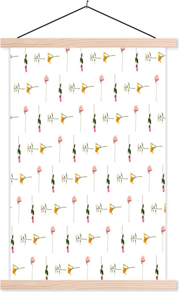 MuchoWow Textilposter Blumen - Farben - Pastell 120x180 cm mit holzfarbenen Rahmen - Textil-Plakat