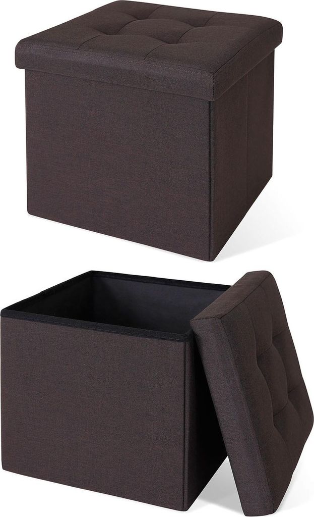 dibea Sitzhocker mit Stauraum, multifunktionaler Hocker aus Leinen, pflegeleicht & komfortabel, 38x38x38 cm, braun