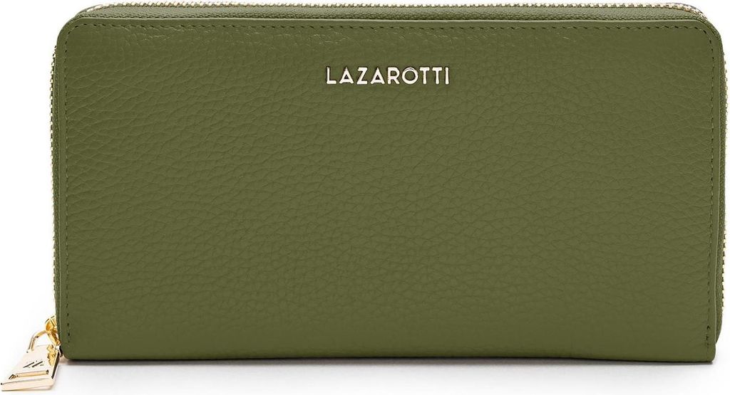 Lazarotti Leder Geldbörse Bologna Leather Zip Around Wallet With 16 Card Slots Olive olivgrün