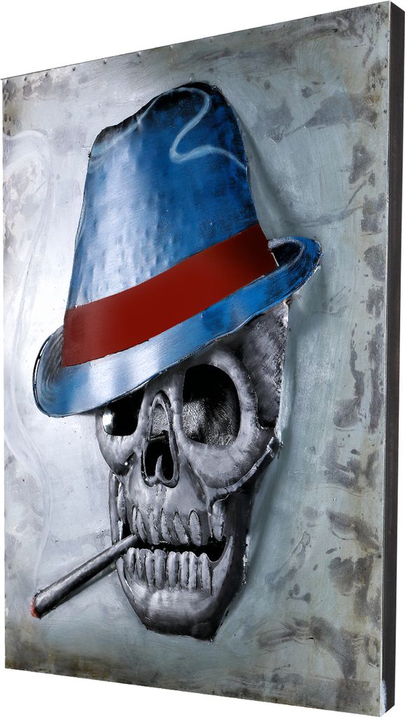 Wandbild Metallbild 3D-Effekt Dead Smoker Bild Relief handgefertigt 80cm