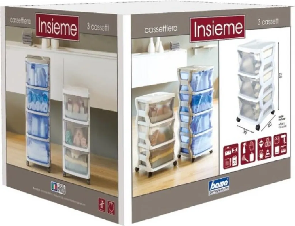 Desserte de Rangement Mobile 3 Tiroirs Transparents et Structure Bleue - 2