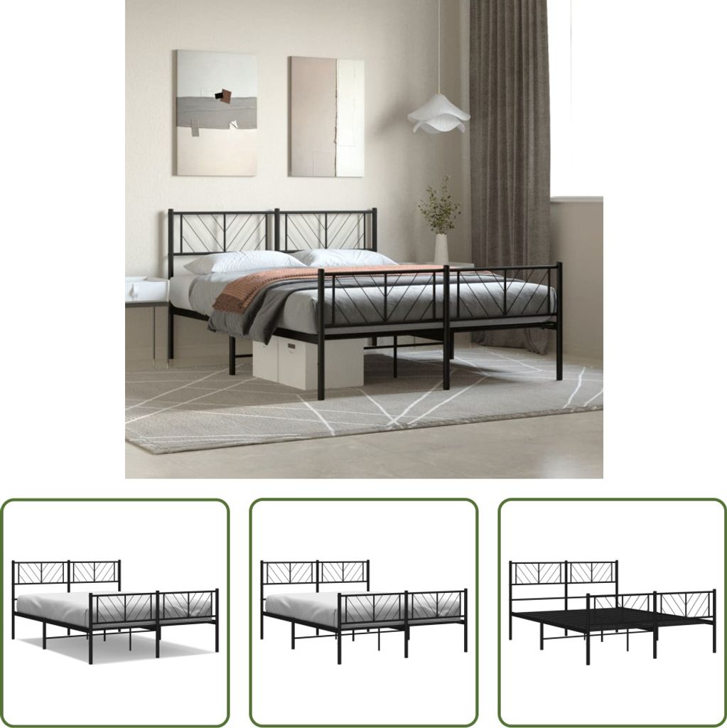 The Living Store Bettgestell mit Kopf- und Fußteil Metall Schwarz 120x190 cm