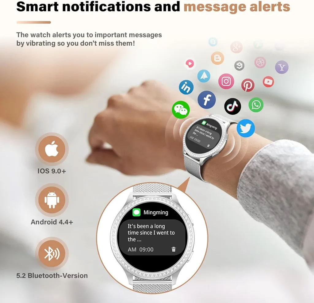 Smartwatch Donna Elfofle 1.32" IPS: Eleganza IP68 e Monitoraggio Ciclo - 4