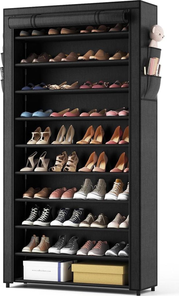 Schuhregal mit 10 Ebenen - Hoher Schuhschrank - Für 50 Paar Schuhe - Schuhregal mit metallener Stoffhülle - Für Eingangsbereich - Wohnzimmer - S...