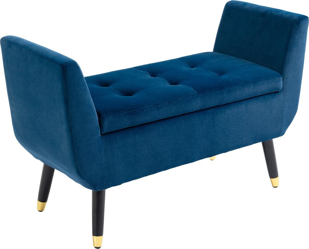 Sitzbank mit Stauraum Armlehnen Polsterbank mit Samtoptik, Sitztruhe mit Holzbeine, Truhenbank für Wohnzimmer Schlafzimmer Flur 107 x 42 x 65 cm, ...