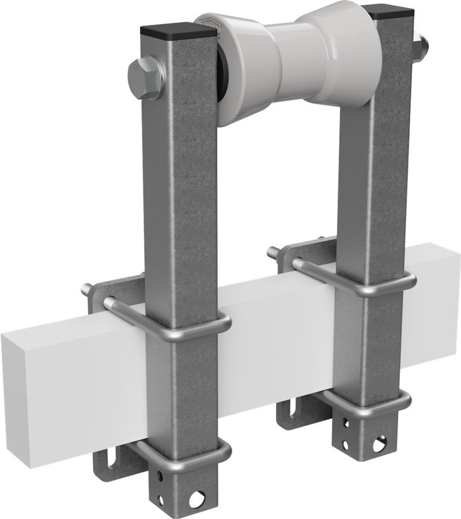 Polyurethan Kielrolle mit Stützen Sliprolle Bootstrailer Sliphilfe verzinkt SUPROD, B=130, L=350 mm, grau