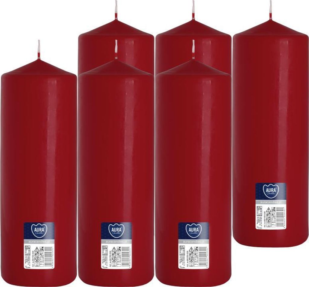 Świeca walec BISPOL Aura 160H 25CM SW80/250 BURGUND 6szt. Zdjęcie produktu 