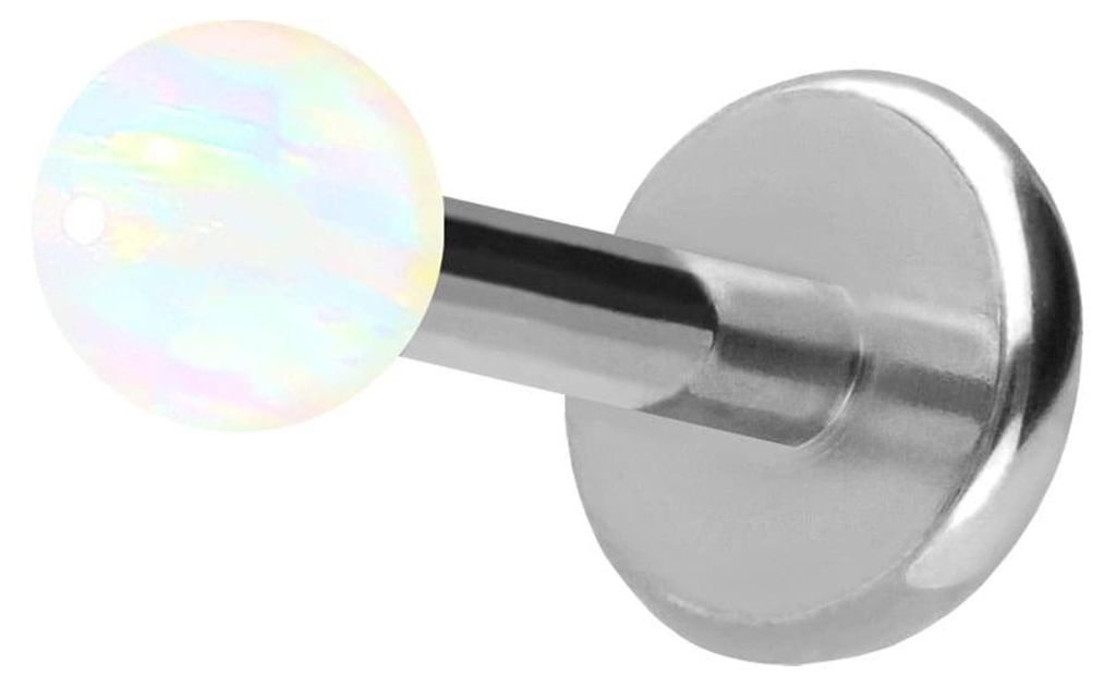 Ohrpiercing, Nasenpiercing Titan Labret mit Push Fit SYNTHETISCHER OPAL Silber Stablänge: 7mm + Stabstärke: 1mm + Kugelgröße: 2,5mm