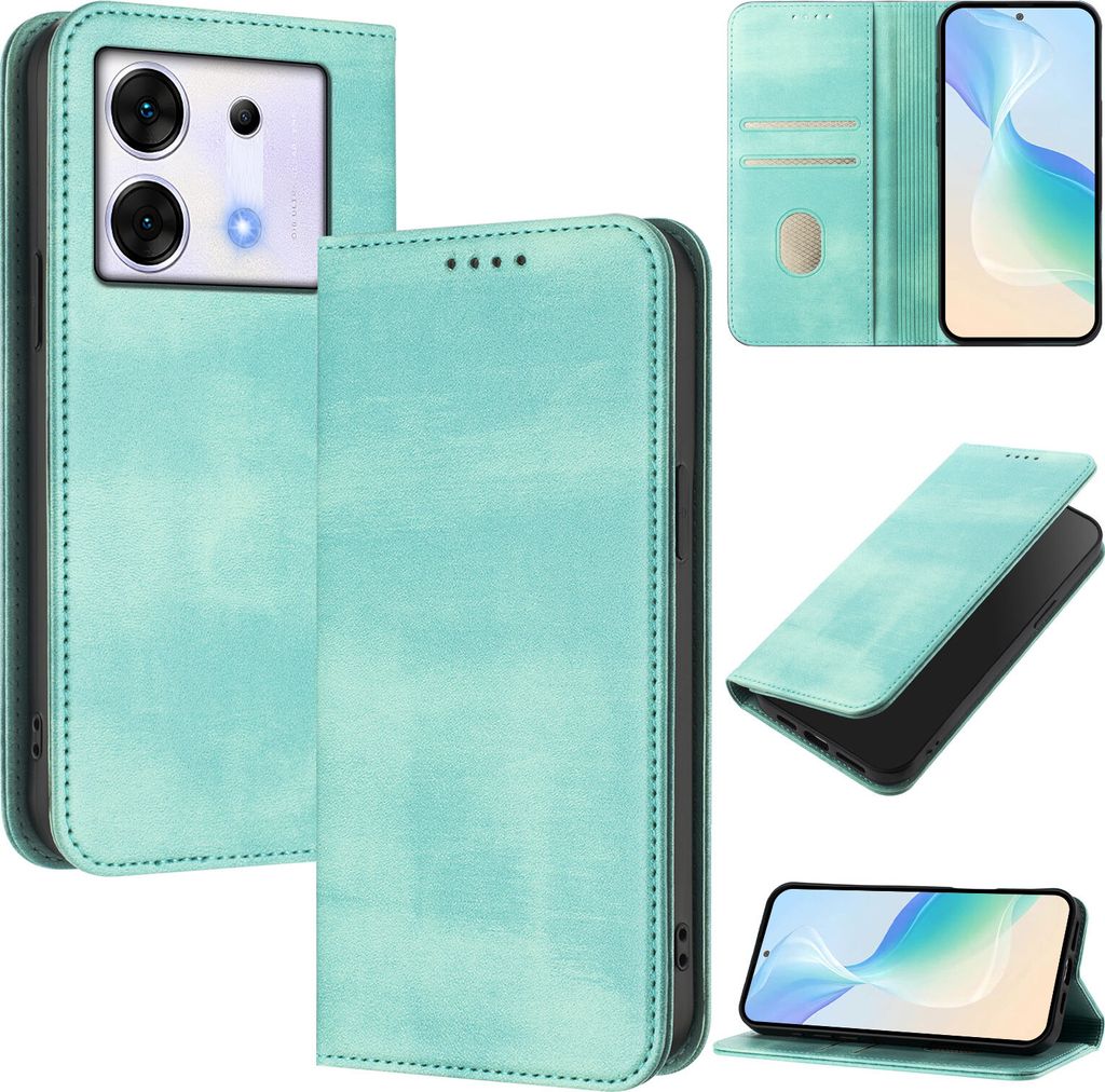 Handyhülle für Infinix Zero 30 5G, Vintage Leder RFID Schutz Kartenfach Standfunktion Magnetische Klapphülle Türkis