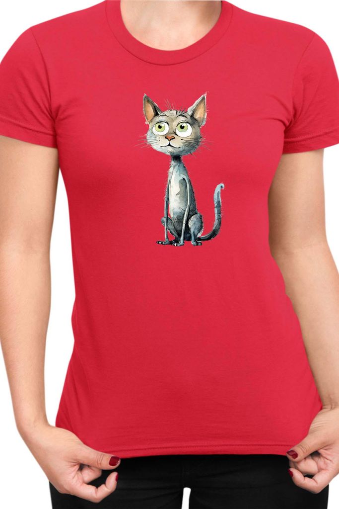Damen T-Shirt Funny Cats Breeds Bambino Cat 012, Lady L / Rot