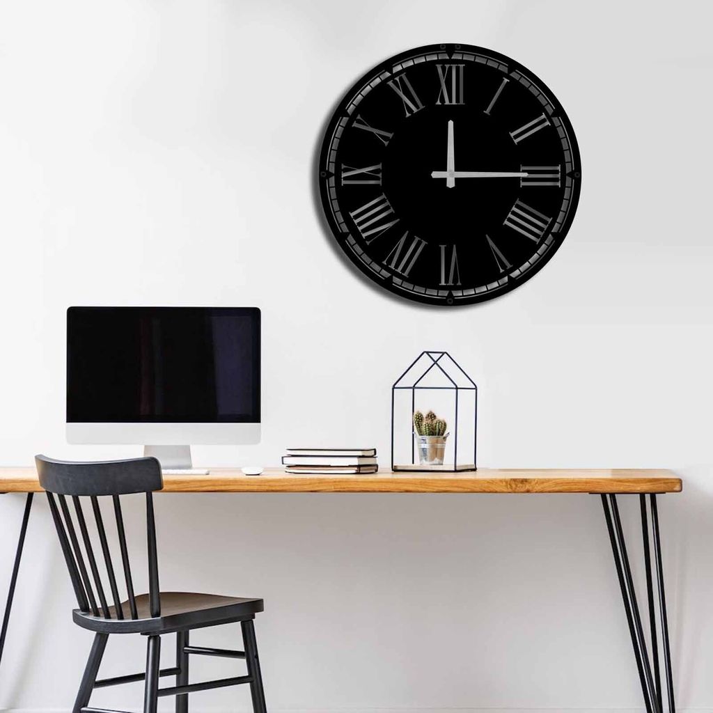 Opviq, MTS- NRA1127, Schwarz, Wanduhren, 49 x 49 cm, 100% Metall (Dicke: 1