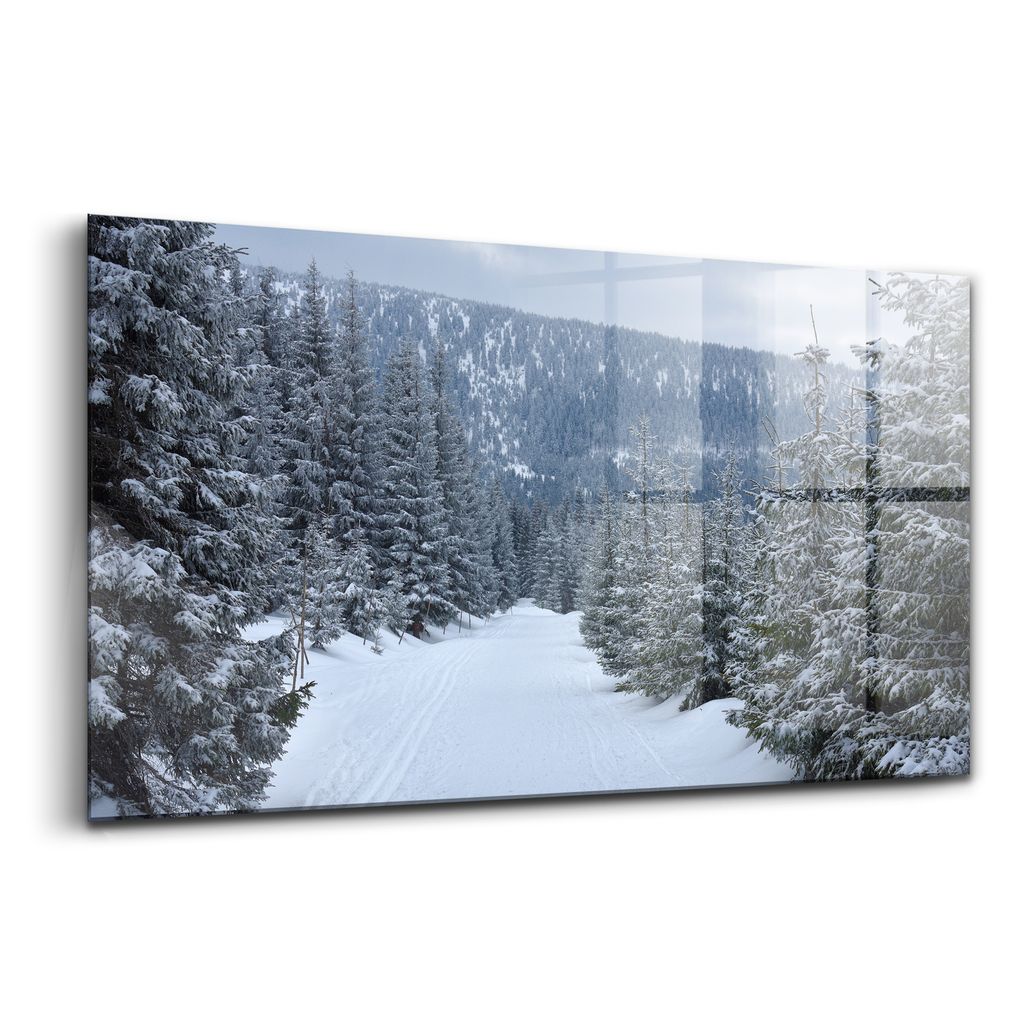 Glasmalerei - dekorative Malerei - moderne Malerei - 140x70 - Tschechisches Riesengebirge im Winter