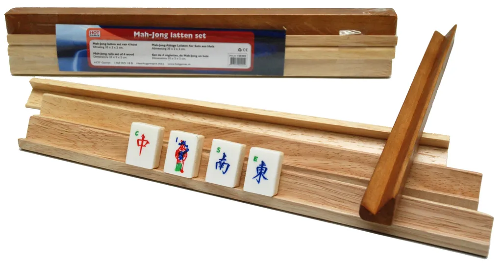 Supports de tuiles Mah-Jong en bois naturel 40 cm - Lot de 4 pièces