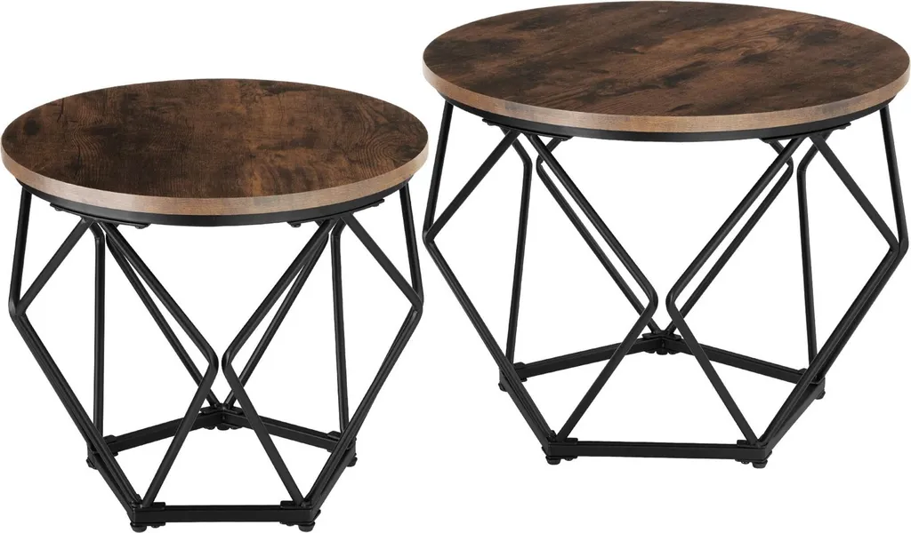 Tables basses gigognes Benham rondes aspect bois rustique et vintage
