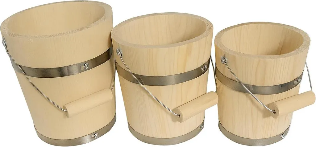 Secchio da Bagno in Abete 3 Pezzi | Design Zen per Sauna e Giardino