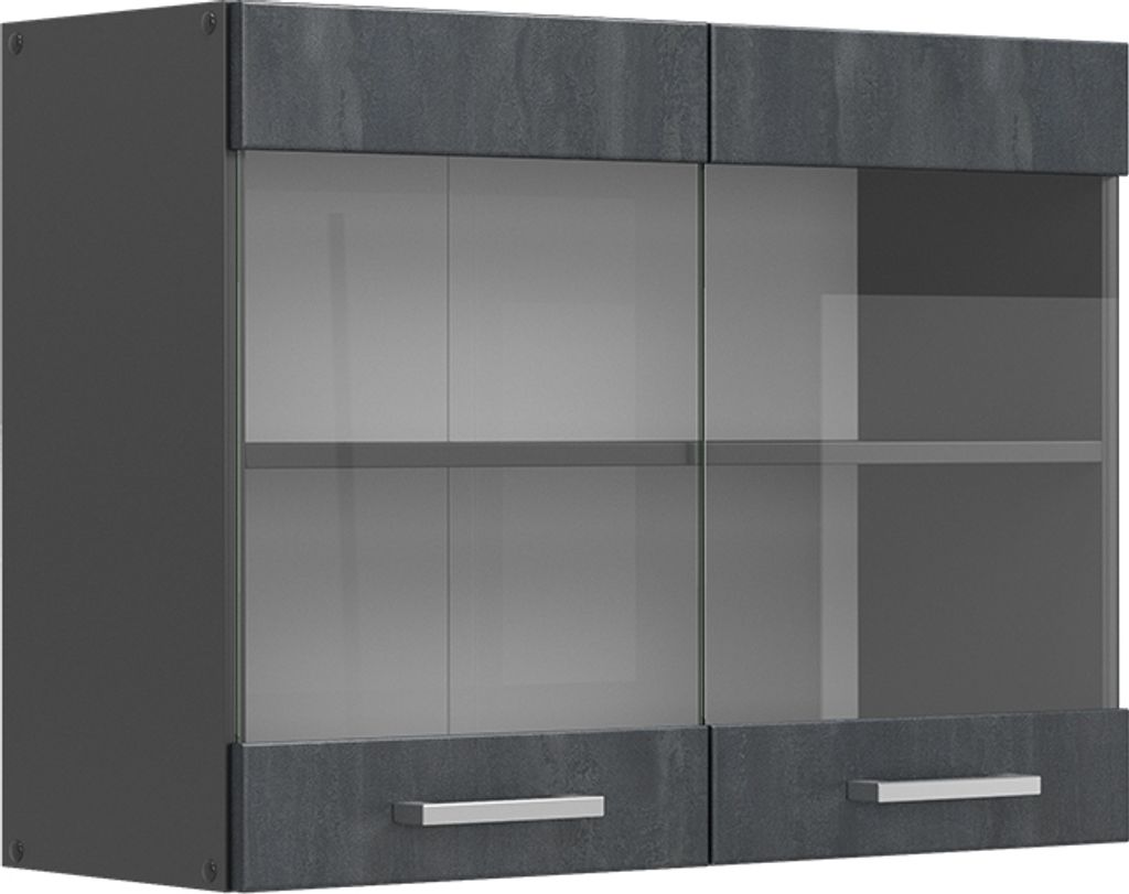 Küchenglasschrank Vicco R-Line Schwarz Beton 80 cm, Model 47498