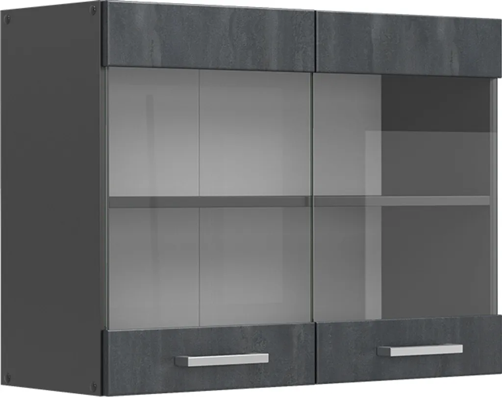 Vitrine de cuisine haute Vicco R-Line 80cm aspect béton noir et verre