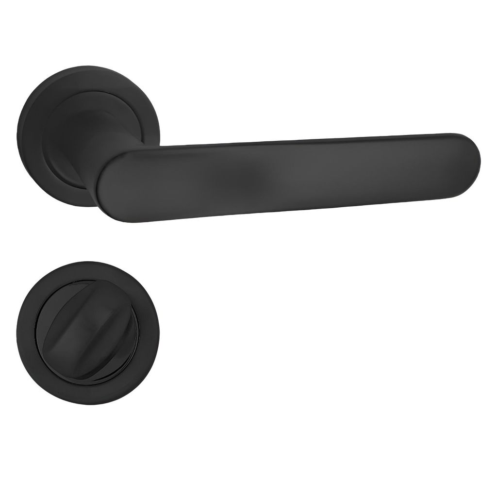 Domino Türgriff OVAL-R Drückergarnitur WC - Badezimmer Set Rund-Rosette Türbeschlag für Badezimmertüren Set WC - Rosetten-Garnitur Aluminium S...