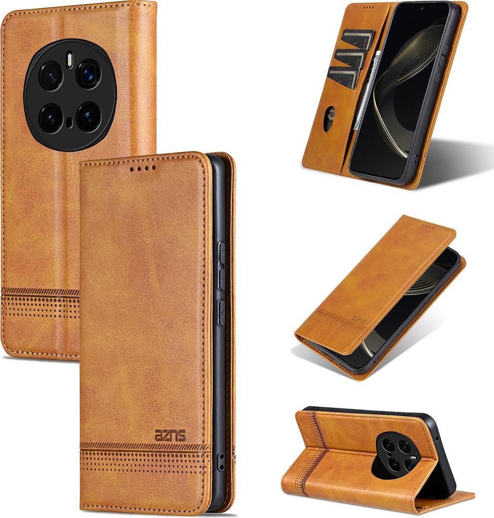 Leder Hülle für Honor Magic7 Pro, Klapphüllen Brieftasche Magnetverschluss Ständer Schutzhülle Gelb