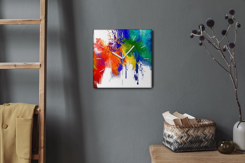 Coloray Hodiny Unikátní 30x30 cm Tiché hodiny Pro obývací pokoj a kuchyň Nástěnné hodiny Plátno Bílé ručičky hodin - Barevné skvrny
