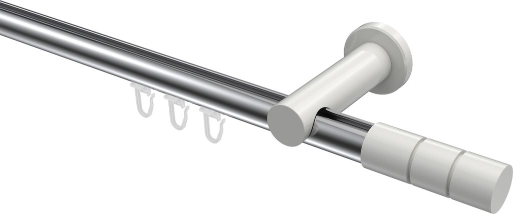 Interdeco Innenlaufstange / Gardinenstange mit Innenlauf Chrom / Weiß, Typ Platon Elanto (Rillenzylinder), 20 mm Ø 1-läufig, 420 cm