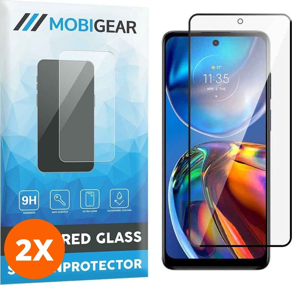 Mobigear Premium 4.99 Motorola Moto E32s Panzerglas Gehärtetes Glas Displayschutz - Hüllenfreundlich - Schwarz (2er Pack)