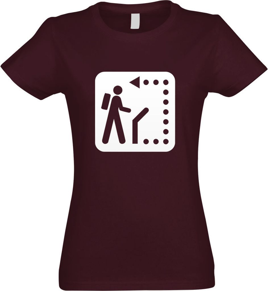 Kiwistar - T-Shirt tailliert - Damen - Burgund - Wanderweg Wegweiser Piktogramme - mit Motiv Bedruckt - Funshirt Design - Sport - Freizeit - Damen ...