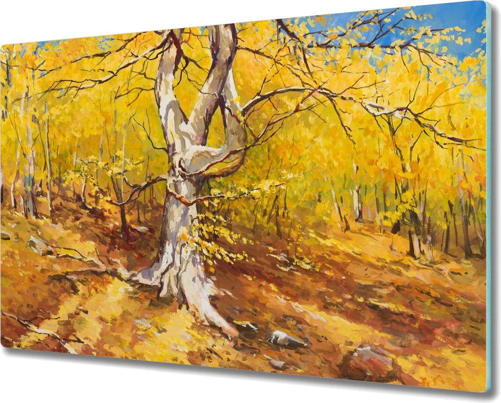 Coloray Hackbrett Herdabdeckplatte 80x52 cm Küchenbrett Kochplattenabdeckung Schneidebrett - Blätter Wald Herbst