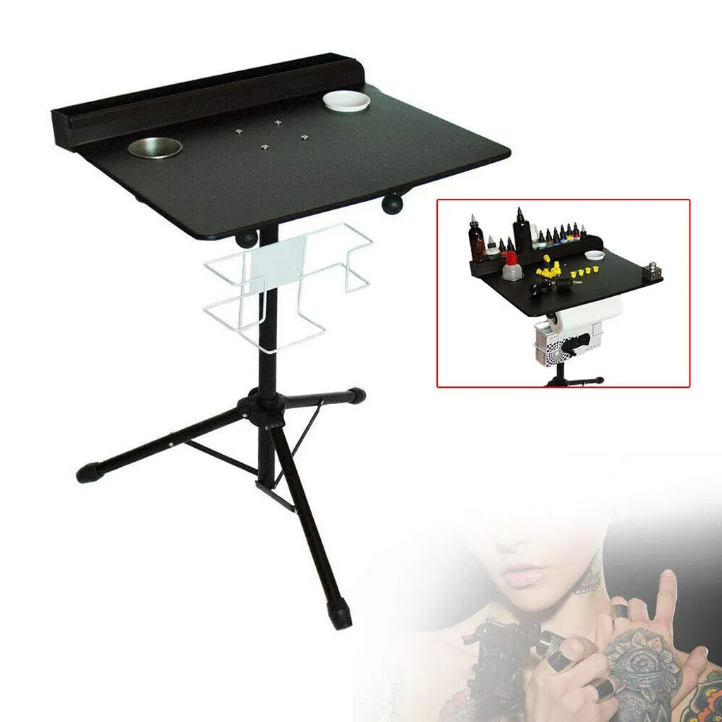 Poste de travail tatouage réglable 61-107cm en fer noir robuste - T75