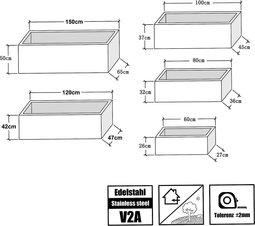 Köhko® Designer-Pflanzkübel aus Edelstahl Viva 150 x 65 x Produktbild 4