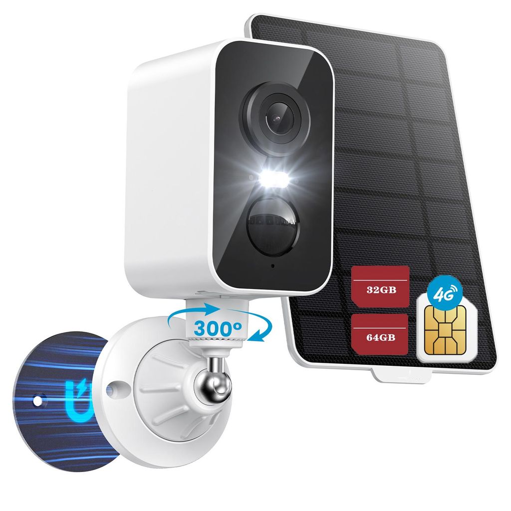 4G Überwachungskamera mit SIM Karte Magnetische Sicherheitskamera für Reisen ohne WLAN Kamera Solar PIR&Farbnachtsicht 300° Schwenkbereich mit 3...
