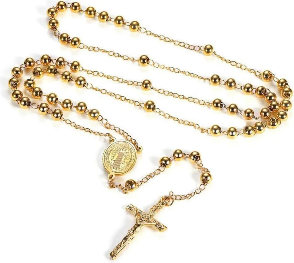 Chapelet collier femme Saint Benoît FaithHeart en acier doré