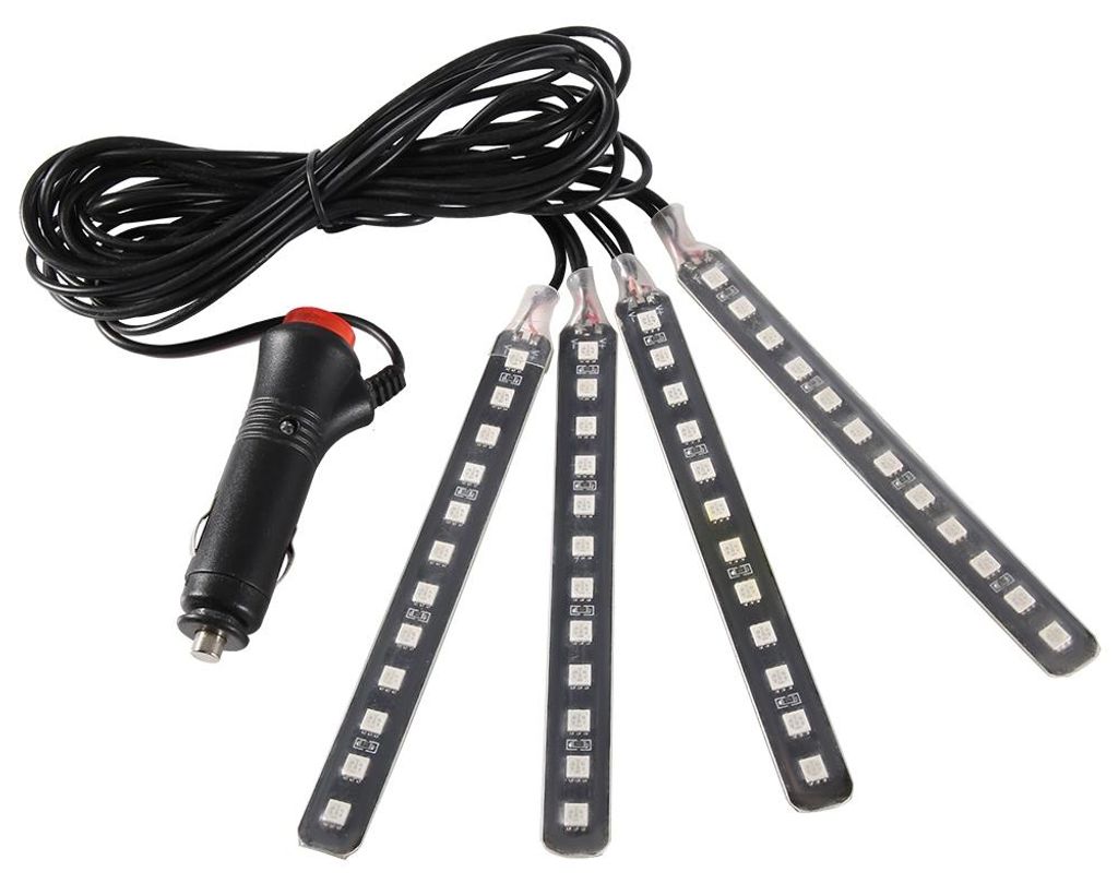 12V 4x 12SMD Auto Innenraum RGB LED Streifen Lichter Fuß Atmosphäre Licht Fernbedienung (Rot)