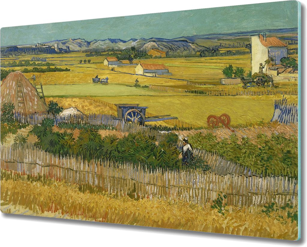 Coloray Herdabdeckplatte 80x52 cm Schneidebrett Kochplattenabdeckung Küchenbrett Hackbrett - Van Gogh-Ernte