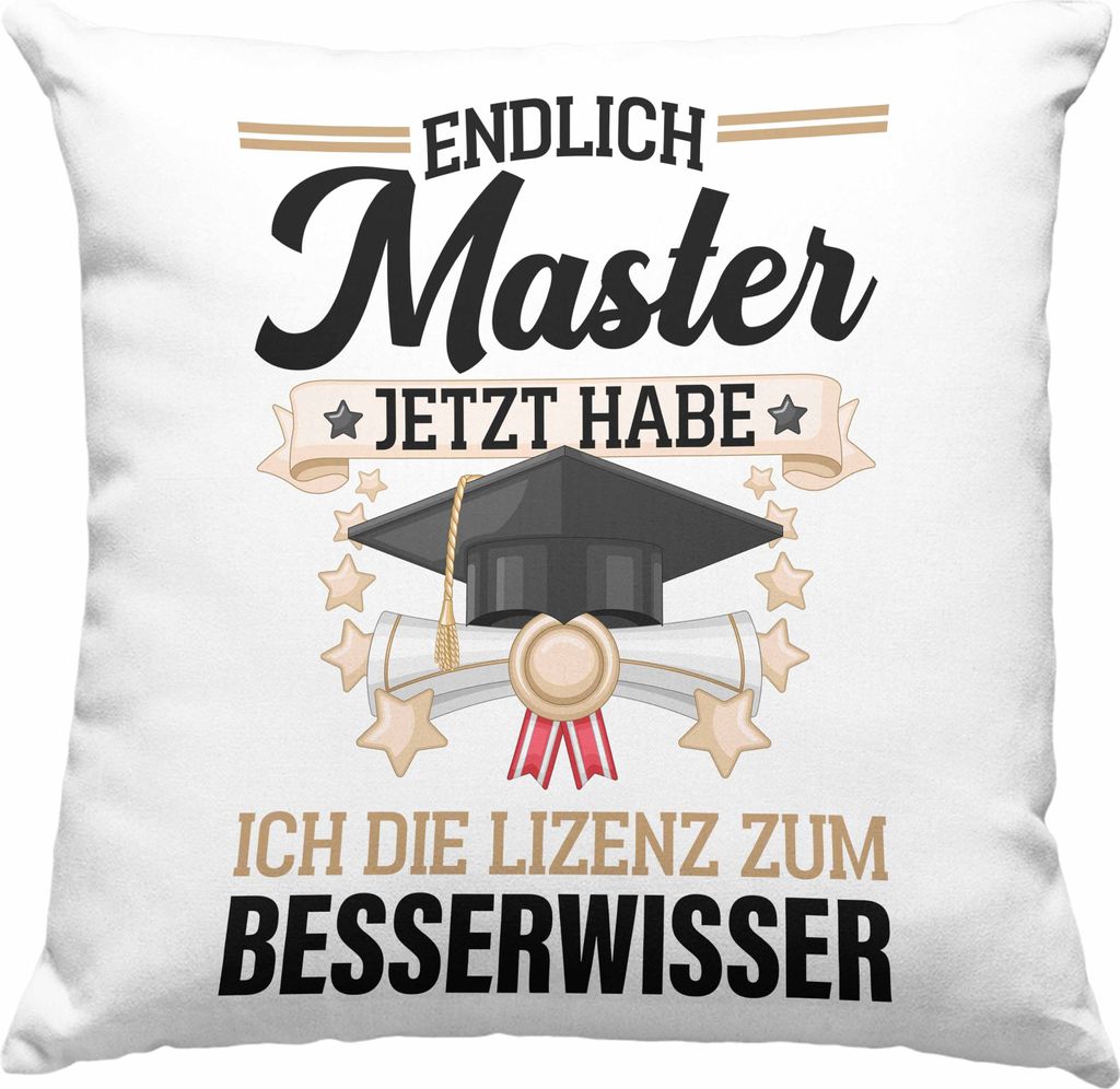 Trendation - Master Abschluss Geschenk Deko-Kissen mit Füllung 40x40 Bestanden Studium Prüfung Graduation - Lizenz zum Besserwissser (Grün)