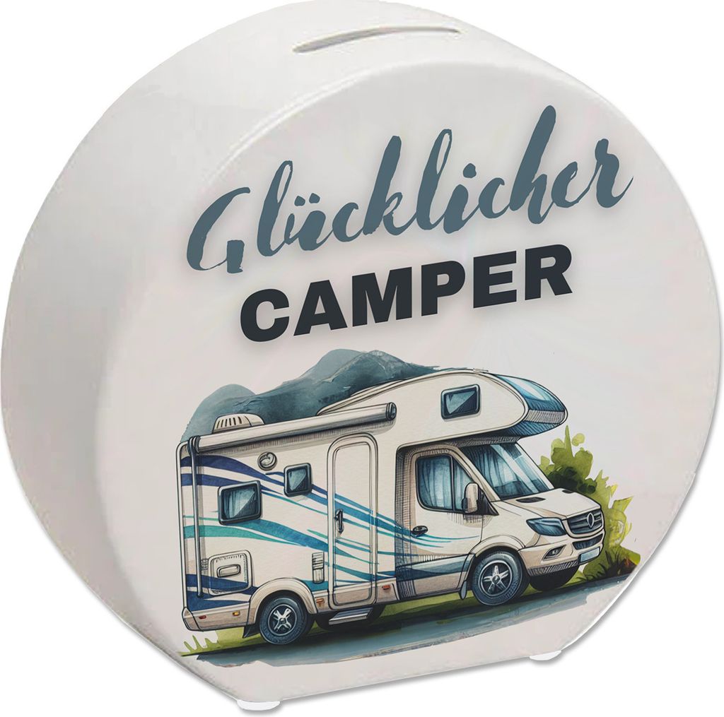 Wohnmobil Spardose mit Spruch Glücklicher Camper Produktbild 