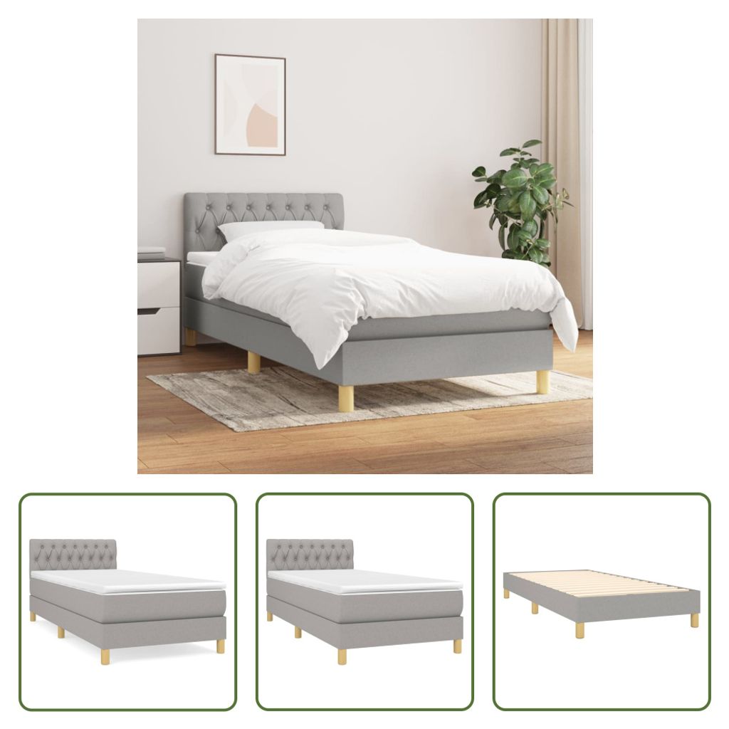 The Living Store Boxspringbett mit Matratze Hellgrau 100x200 cm Stoff