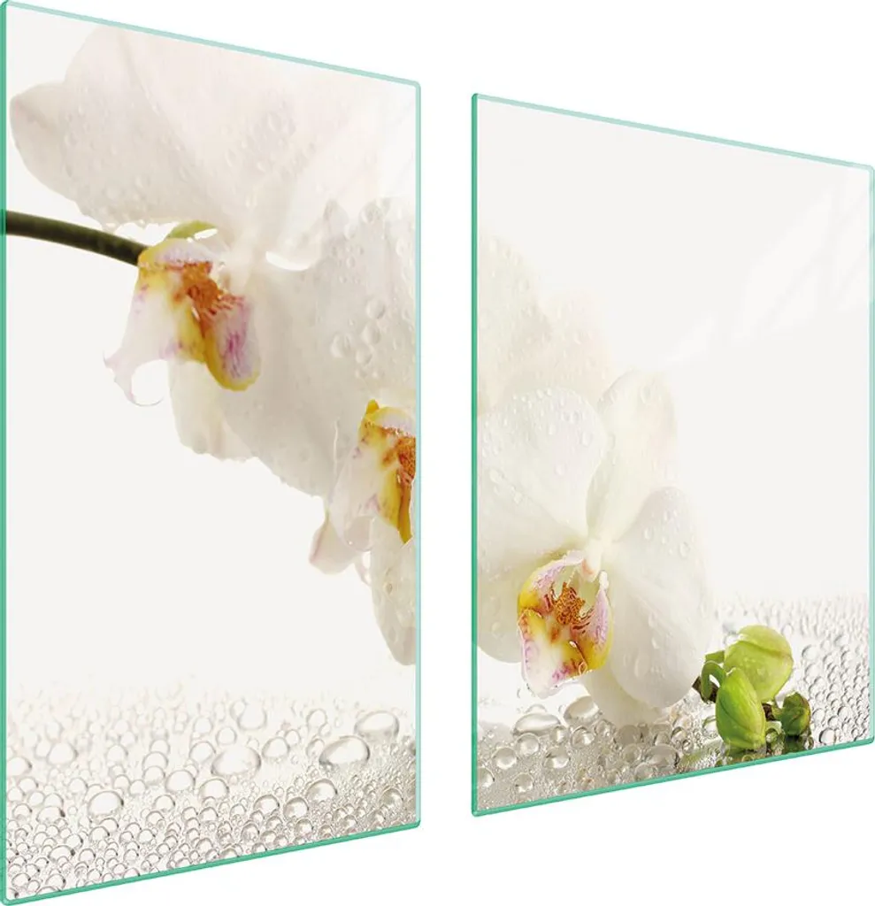 Copri Fornelli Vetro 100x52 Orchidea Bianca - Piastre Protettive 2 Pezzi
