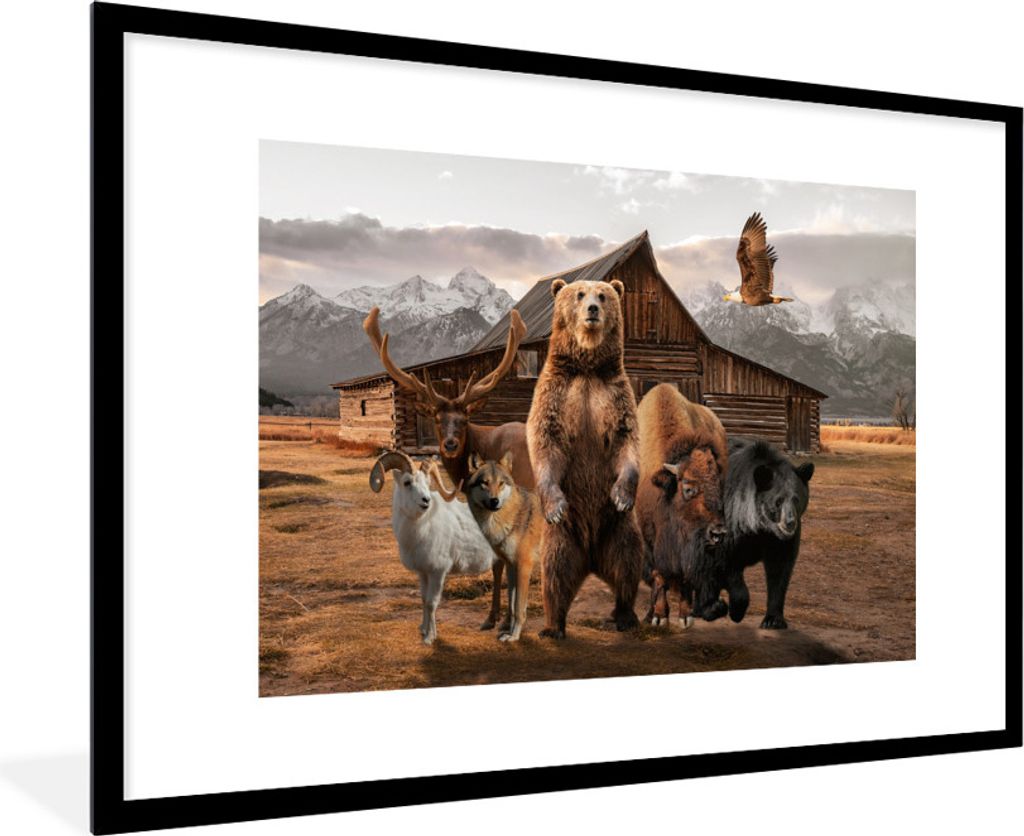 MuchoWow MuchoWow Gerahmtes Poster Bär - Big Five - Tiere 90x60 cm - Poster mit zchwarzem Bilderrahmen - Wanddekoration - Fotos