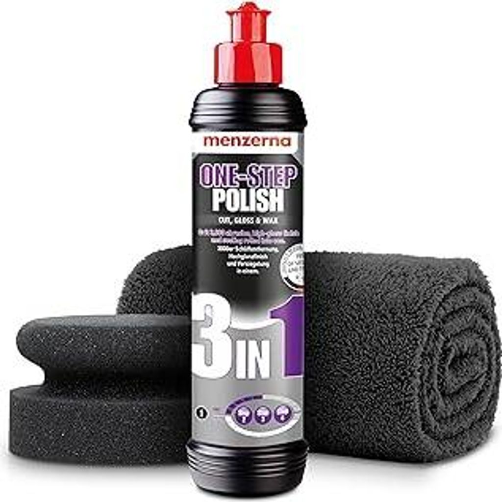 detailmate Handpolitur Auto Set - Menzerna Medium Cut Politur One-Step-Polish 3 in 1, 250ml + Germany Polierschwamm + ultraflausch Mikrofaser Poli...