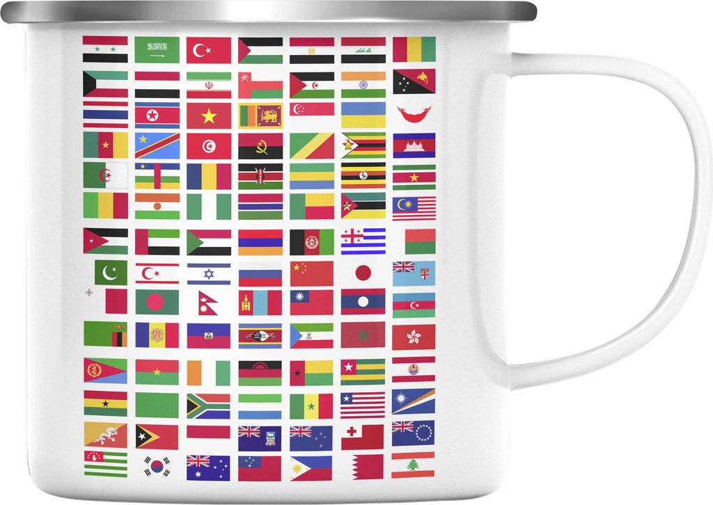 Trendation - Flaggen Der Welt Emaille Tasse Geschenk Reisen Weltreise Geschenkidee Flagge Jedes Land (Silber)