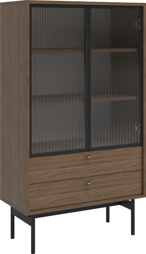 Selsey Olar - Vitrine mit 2 Regalböden, Holzoptik Carini Nussbaum, 85 cm
